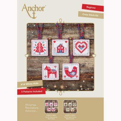 Anchor Essentials keresztszemes készlet - karácsonyi címke/dekorációk piros/kék